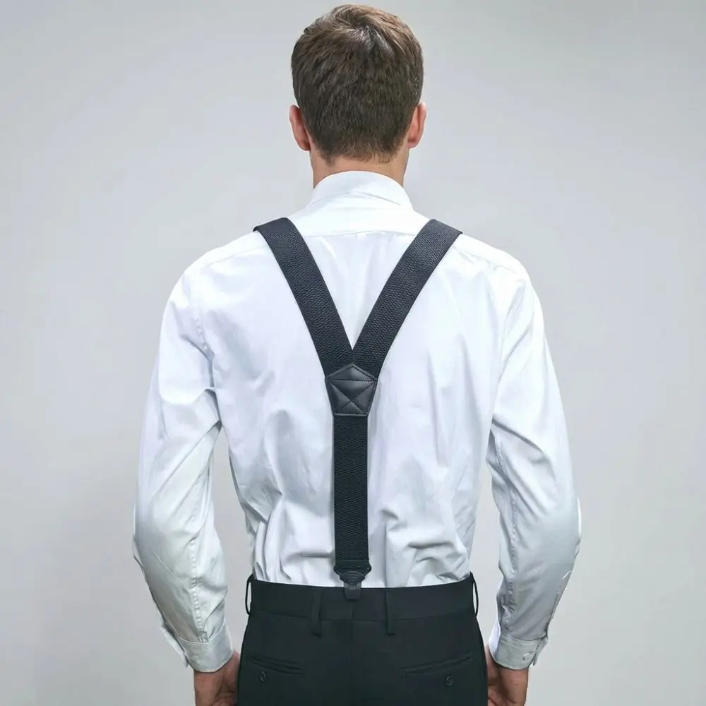 Heavy Duty Work Suspenders 3.8cm Wide with 3 Gripper Clasps Elastic Pants Braces Anti-slip Retro Y-Type Suspenders