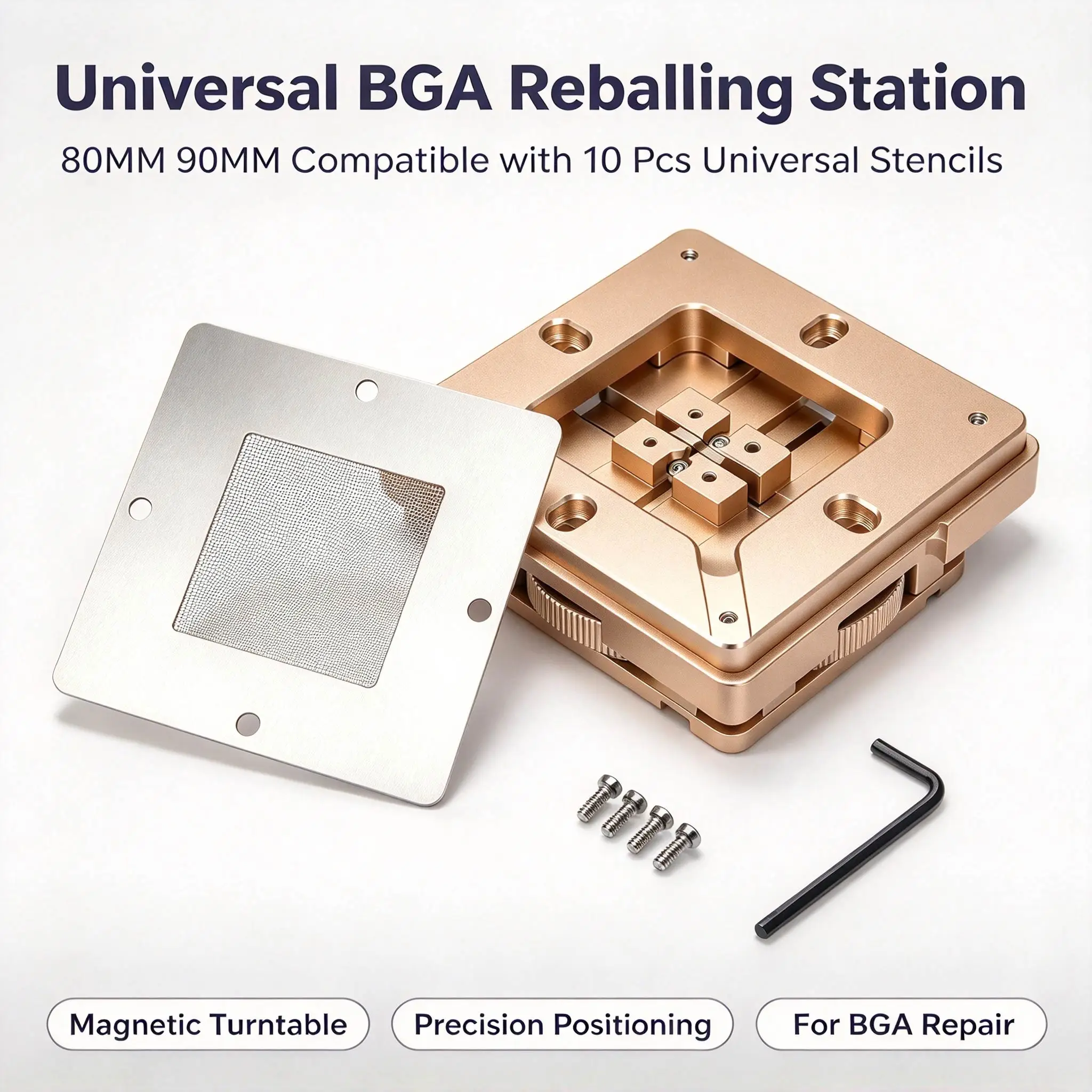 Us Warehouse Ly Bga Reballing Station Jig 80 90Mm Auto Lock Screw Positioning Fixture With Magnetic Ic Reballing Clamp Chipset 10Pcs Universal Stencils Kit