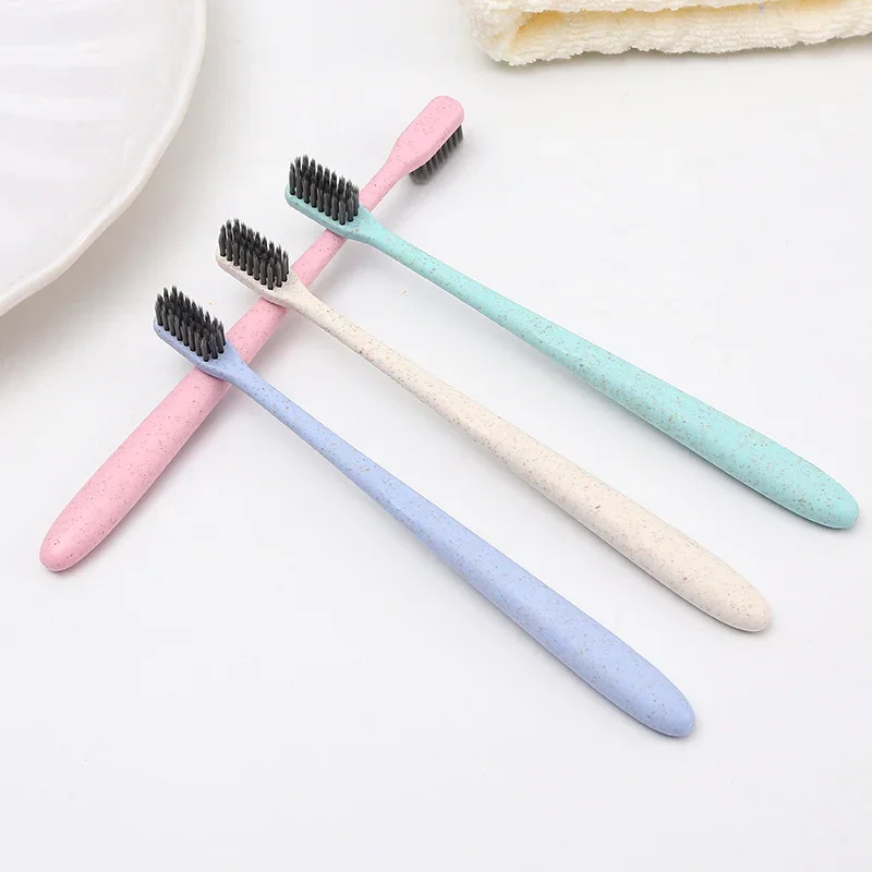 10 PCs Wheat Straw Toothbrush Adult Soft Bamboo Charcoal Binchoutan Unisex Household Family Pack Toothbrush  Vegan