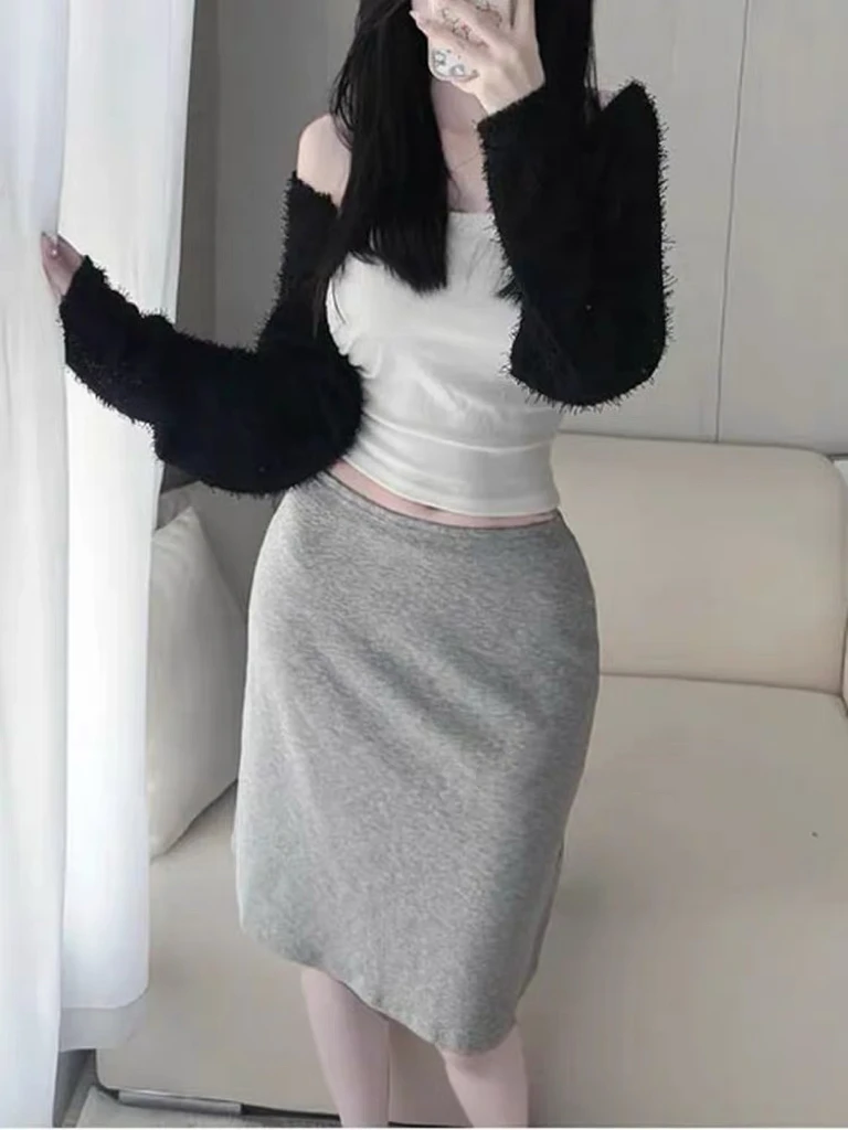 Low Waist Casual mid Length Skirt Women's Stylish Slimming Simple Design Daily Wear Comfortable Breathable Cotton Blend Skirt