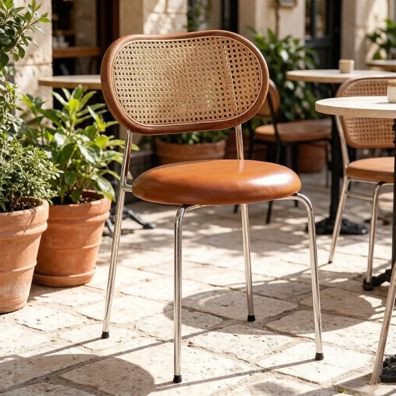 

Vintage Rattan Dining Chair, Nordic Retro Minimalist Leisure Chair for Home Balcony