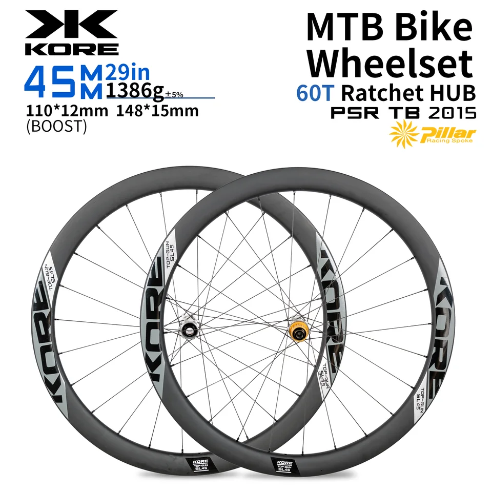 KORE 29in Wheels 45mm Carbon Wheelset 60T Ratchet Hub 110x15mm
