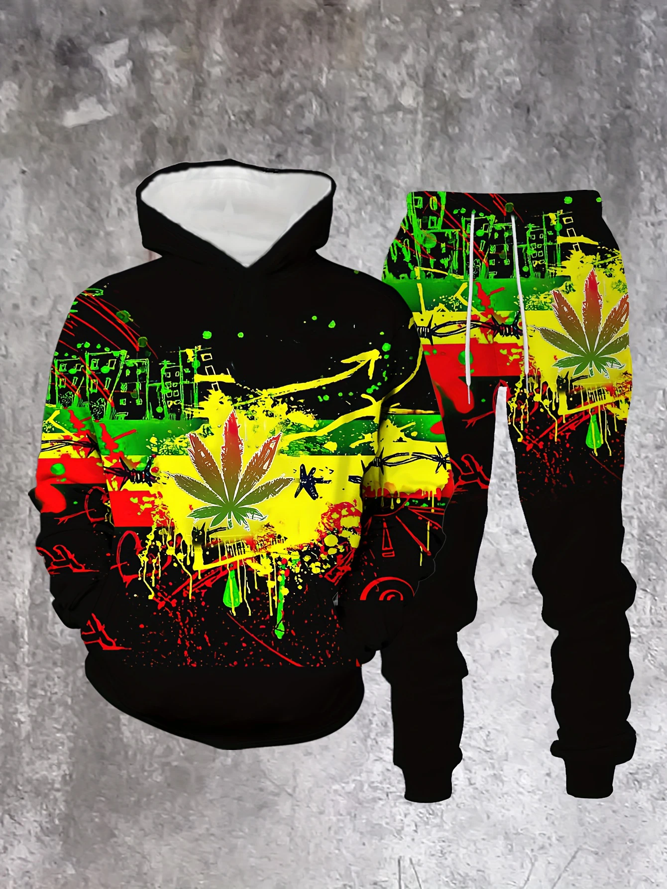 New Arrival Casual Winter Autumn Leef 3D Printed Hoodie and Pants Set Tracksuit 2Piece Set Sportwear Men Clothing Suit