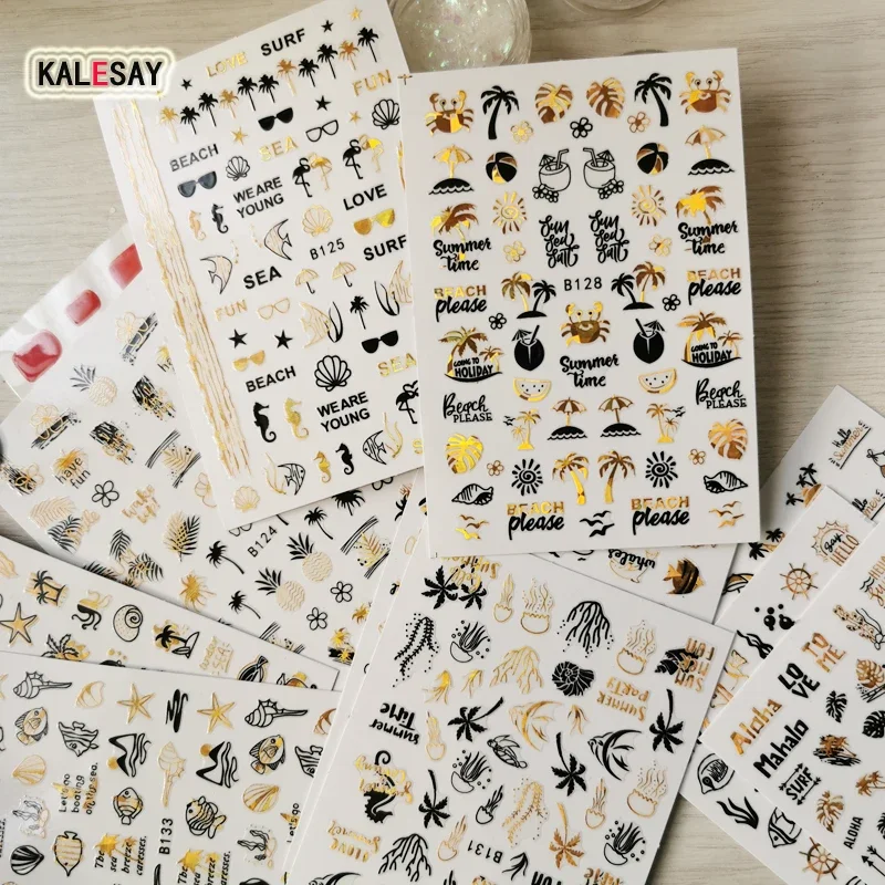 2025 Nail Art Stickers Sea Grass Gold Black Nail Decal Starfish Hippocampal Shell Nail Sticker Manicure Design Decals for Nails