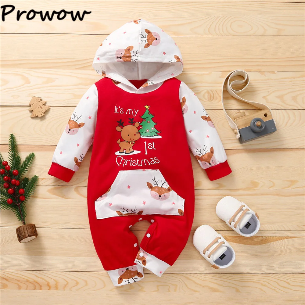 Prowow My First Christmas Baby Clothing Cartoon Deer Tree Christmas Romper Jumpsuit Newborns New Year Costume For Baby Boy Girl