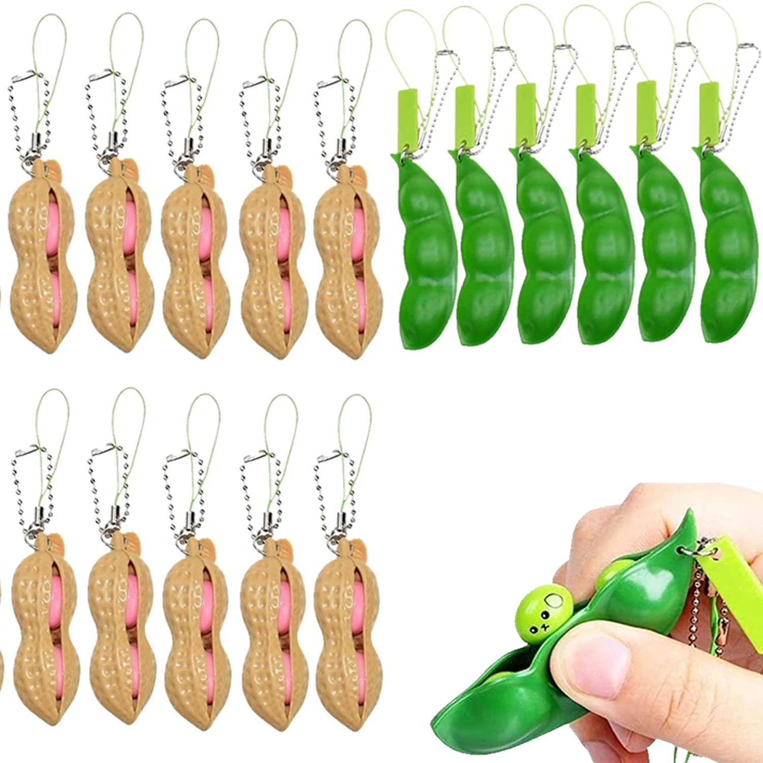 6PCS Funny Edamame Peanut Keychain Stress Relief Toys for Kids Birthday Party Favors Classroom Prizes Adult Gifts Goodie Fillers