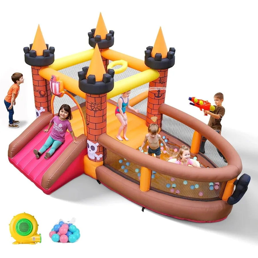 Inflatable Bounce House for Kid 38: Jump Bouncy House Castle with Slide Blow Up Bouncer with 480W Blower for Toddler Outdoor In