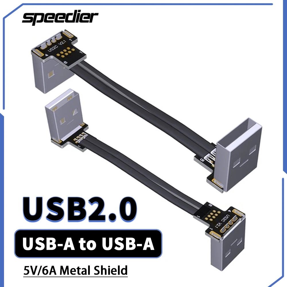 

6A USB 2.0 Cable Flat Thin USB Male Female Data Short Extension Cable Double Angle USB2.0 Extender for PC TV USB Extension Cable