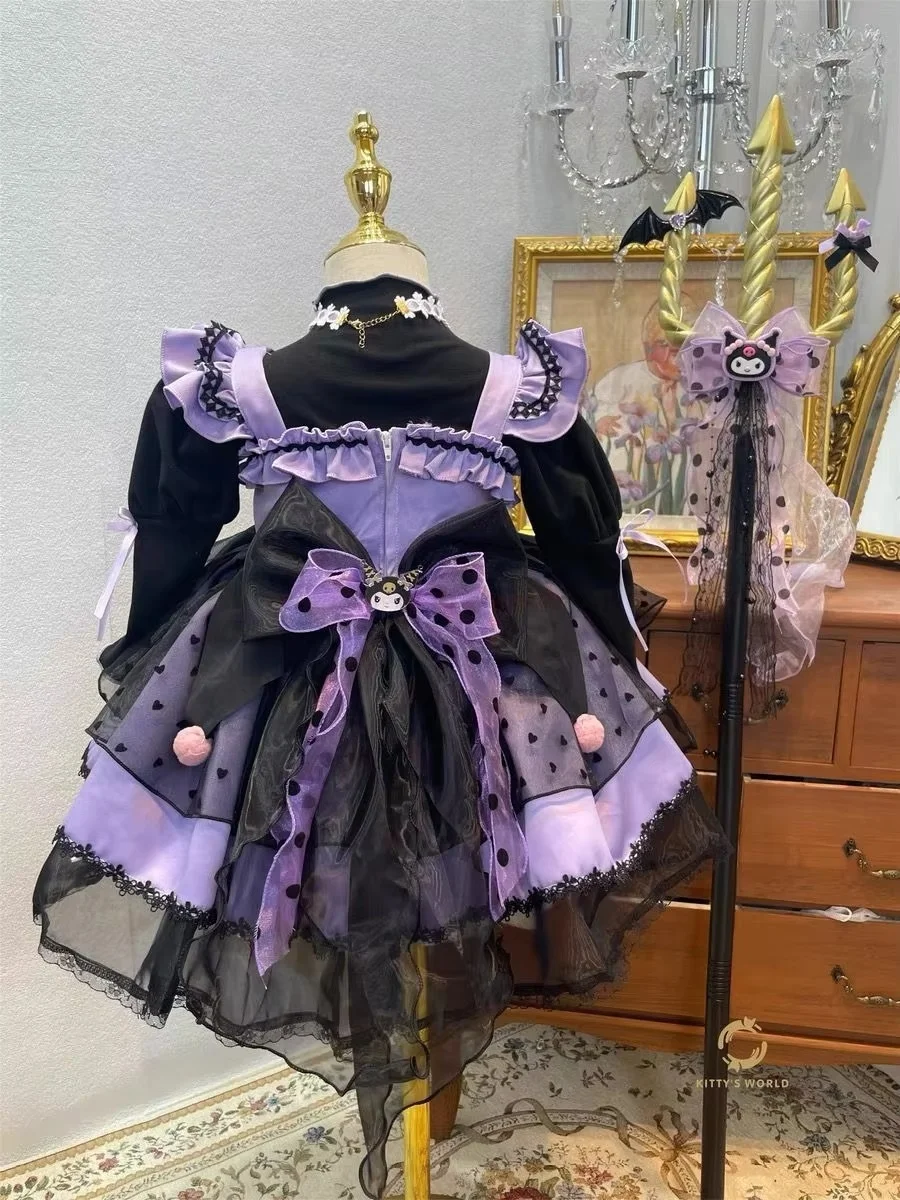 ロリータプリンセスドレス,女の子の服,蝶ネクタイプリント,カワイイクロミファッション,サンリオ,ハロウィーン,クリスマスプレゼント,パーティー