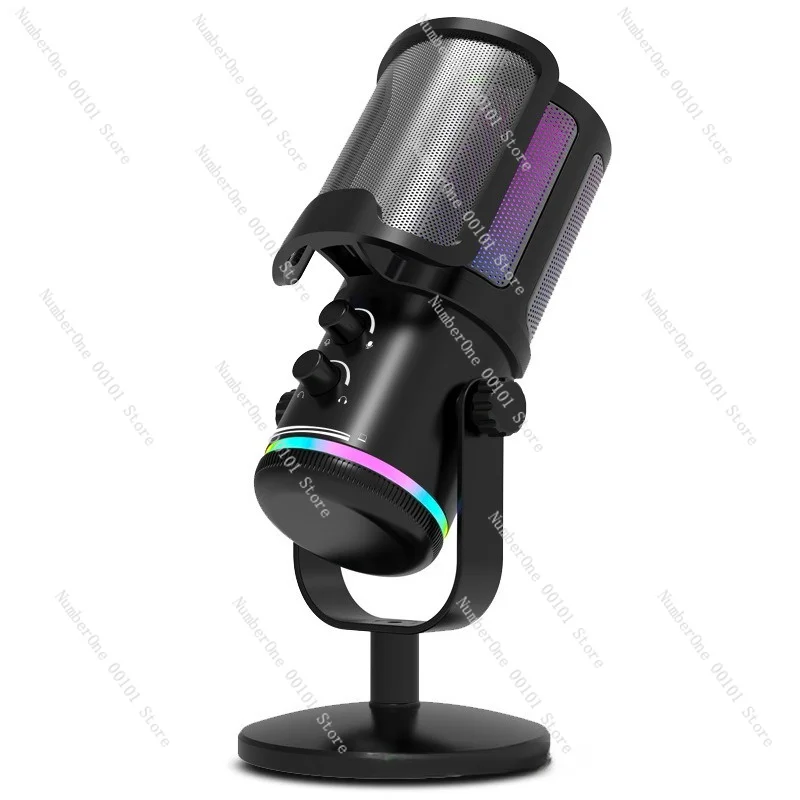 USB RGB Condenser Microphone Desktop Gaming Mic For Live Stream Computer Broadcast