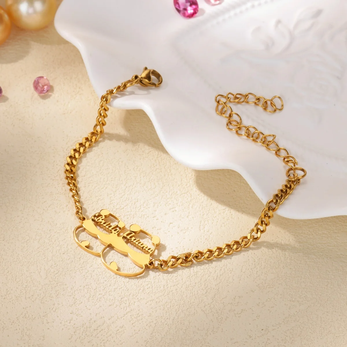 

Custom Panda Initials Letter Bracelet For Women Stainless Steel Gold Color Personalized Double Name Bracelet Fashion Jewelry