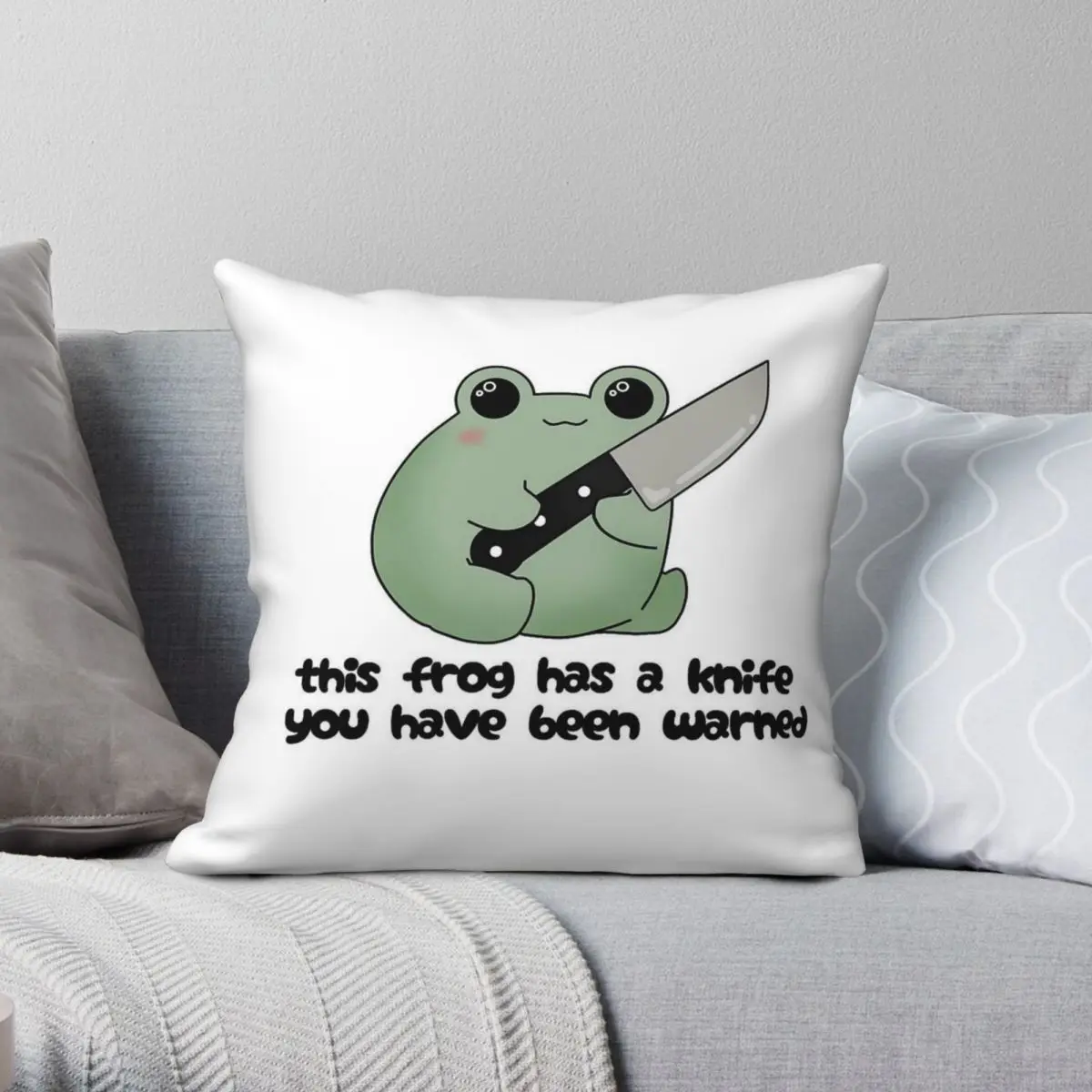 Frog With A Knife Pillowcase Polyester Linen Velvet Printed Zip Decor Sofa Cushion Cover Wholesale