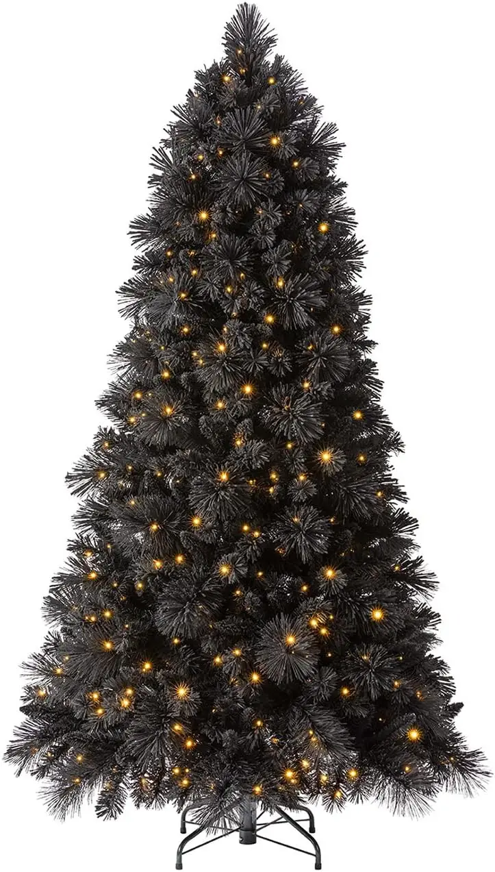 

6.5ft Snowdrift Artificial Christmas Tree — Pre-Lit with Black Flocked Branches, 500 Warm White LED Lights, 777 Branch