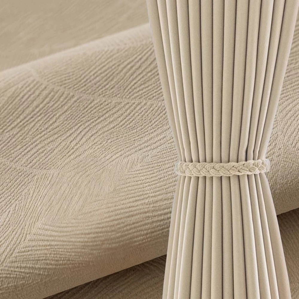 1PC Japanese-style milk tea color cotton linen cream wind floral embossed blackout curtains, newly designed soundproof and sunsh