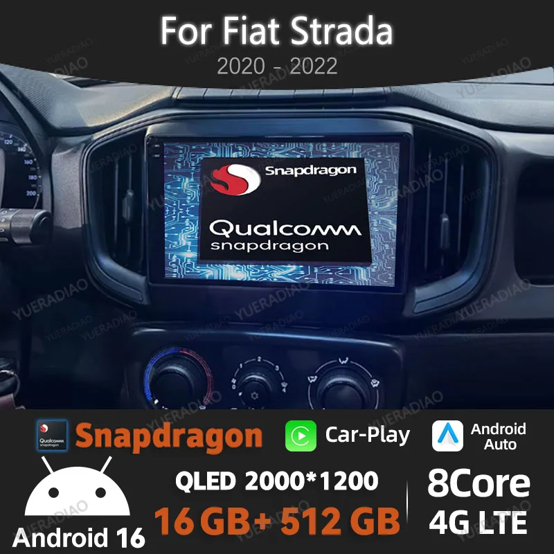 Android 16 Car Radio For FIAT Strada 2020 - 2021 Multimedia Video Player 4G LTE 5G WIFI QLED Qualcomm 2DIN BT GPS NAVI Head Unit