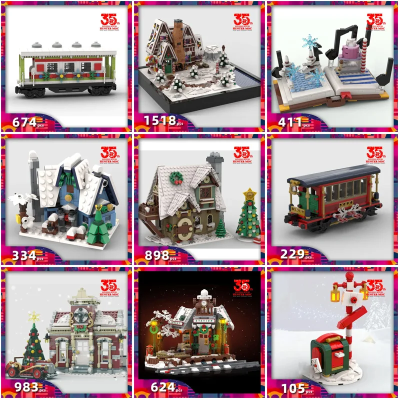 

Ежемесячный сюрприз, Рождественский домик для отдыха, Рождественский праздник, поезд, офис, снежок, олень, деревня, строительные блоки, кирпич, подарок