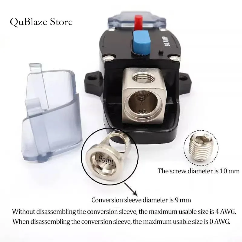 Auto Reset Circuit Breaker 50A 60A 80A 100A 150A 200A 250A 300A 12-48V DC For Car Truck Audio Systems Overcurrent Protection