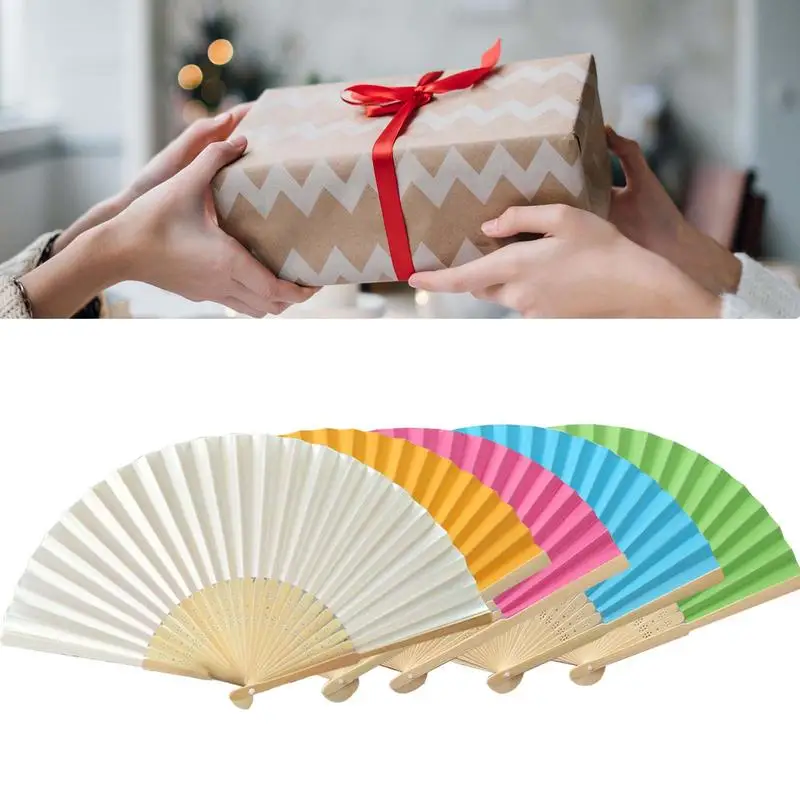 7 Inch Folding Fan Handheld Paper Fans Chinese Style Blank Fan Wooden Bamboo Antiquity Fold Fans DIY Calligraphy Painting Decor