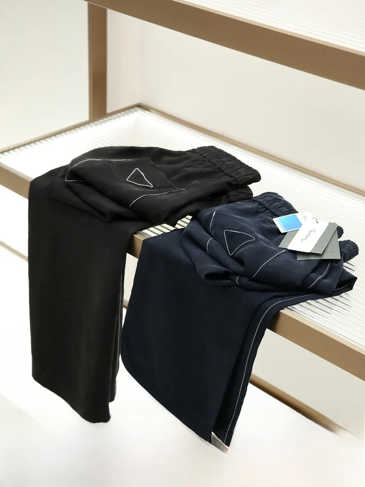 

Деговао! Шелковистая драпировка из медного аммиачного шелка! Летние мужские мягкие дышащие крутые свободные прямые повседневные брюки