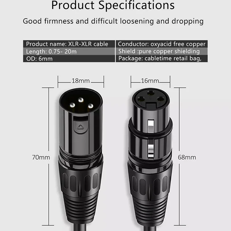 3 PIN 5Pin Connector XLR Cable Male to Female M/F OFC Audio Wire Shielded For Microphone Mixer DMX Cable 0.3m 1m 3m 5m 10m 15m