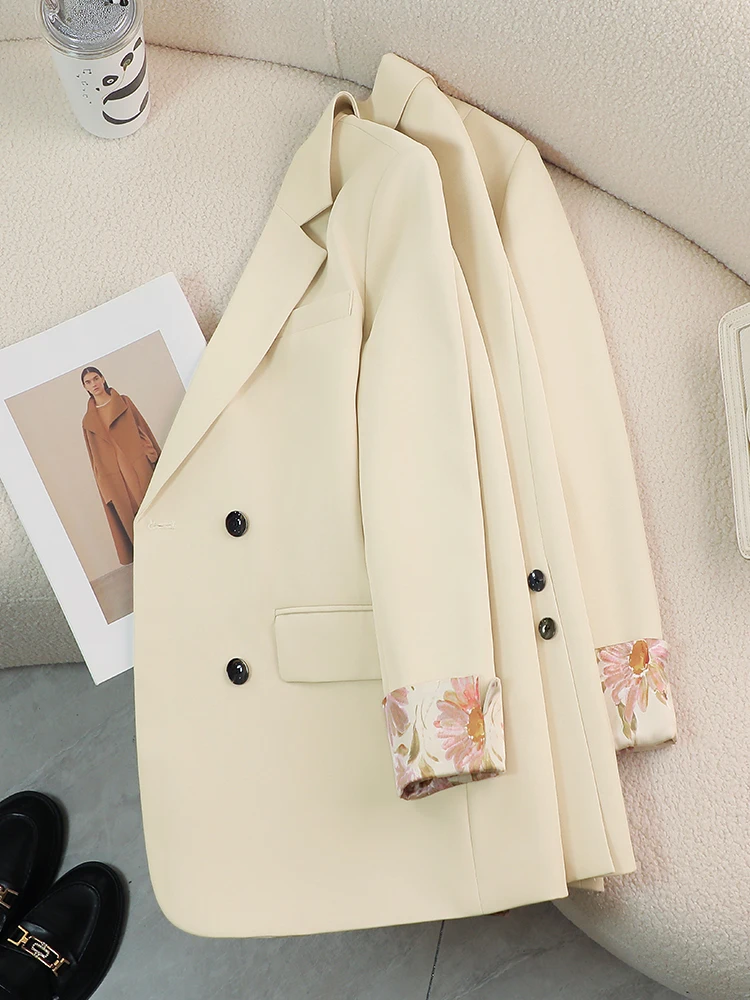 Fashion Autumn Winter Ladies Loose Blazer Women Pink Beige Black Long Sleeve Casual Female Jacket Coat