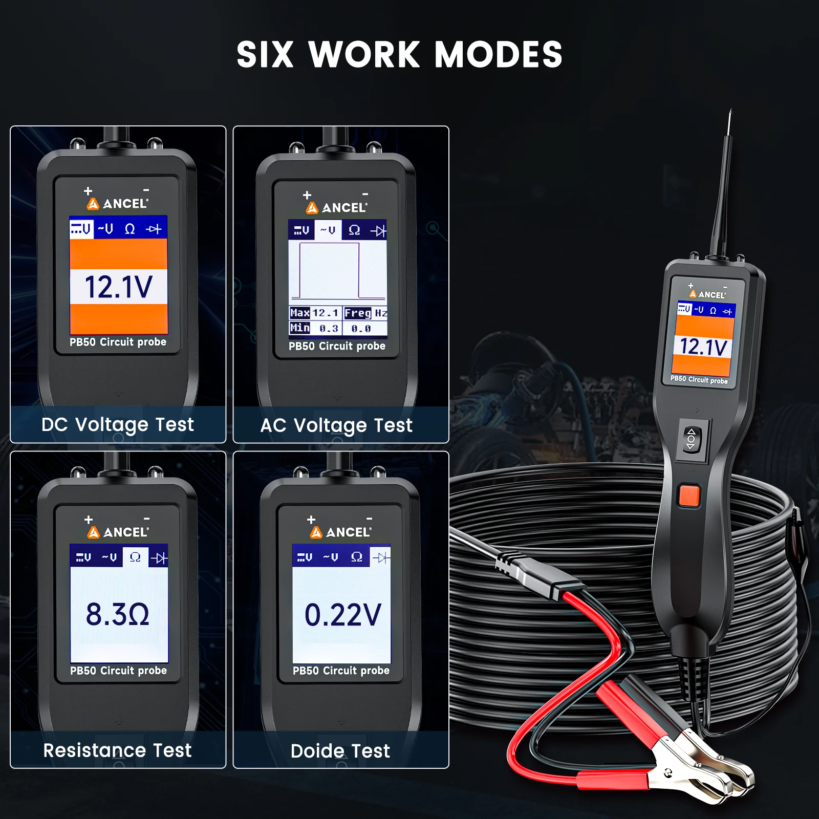 Ancel PB50 Tester di circuito automobilistico Strumenti di ispezione Kit sonda circuito di alimentazione 12V 24V Strumento di lavoro meccanico del sistema elettrico