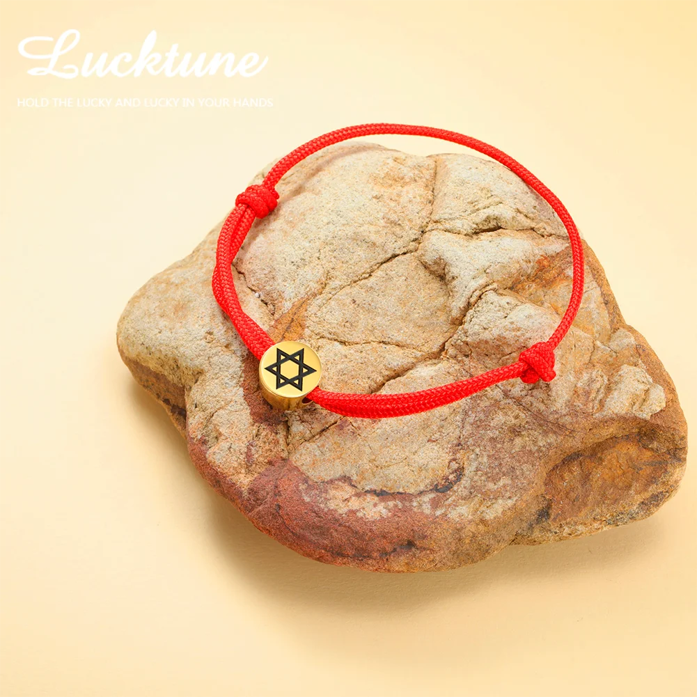 Lucktune نجمة داود جولة سحر أساور الفولاذ المقاوم للصدأ الرجال النساء اليد الحمراء حماية أساور النجمة اليهودية محظوظ المجوهرات