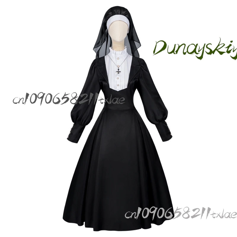 2025 Gothic Nun Dress - Triple-Festival Cosplay Set with Detachable Rosary & Glow-in-the-Dark Cross, Easter/Halloween/Christmas