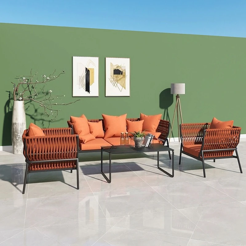 

Nordic outdoor scenic spot leisure rattan table and chair coffee table three-piece courtyard garden model room modern simple
