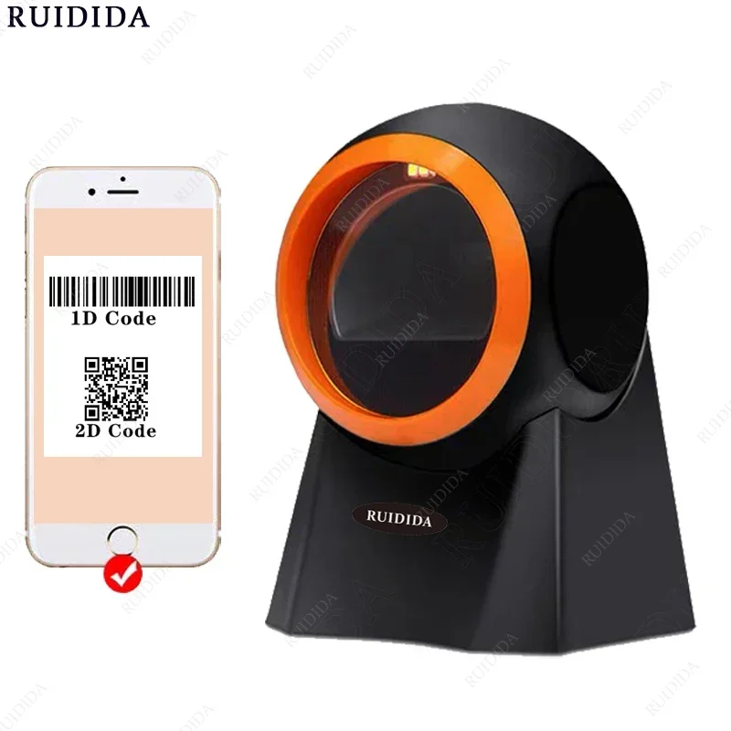 

Сканер USB Hands-Free 2D Настольный считыватель штрих-кодов Всенаправленный QR-сканер штрих-кода Поддержка сканирования экрана Платформа сканера