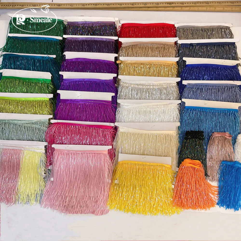 15 cm breit, 38 Farben, grau-blaue Quastenborte, Kleiderzubehör, Spitzenbesatz, Perlenverzierung für Hochzeits- und Abendkleider, RS3052 – Detail 3