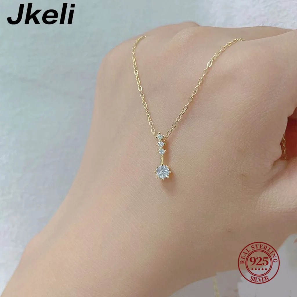 

Jkeli стерлингового серебра 925 пробы, золото 14 карат, корейский хрустальный цветок, кулон, ожерелье, женское темпераментное универсальное ювелирное изделие
