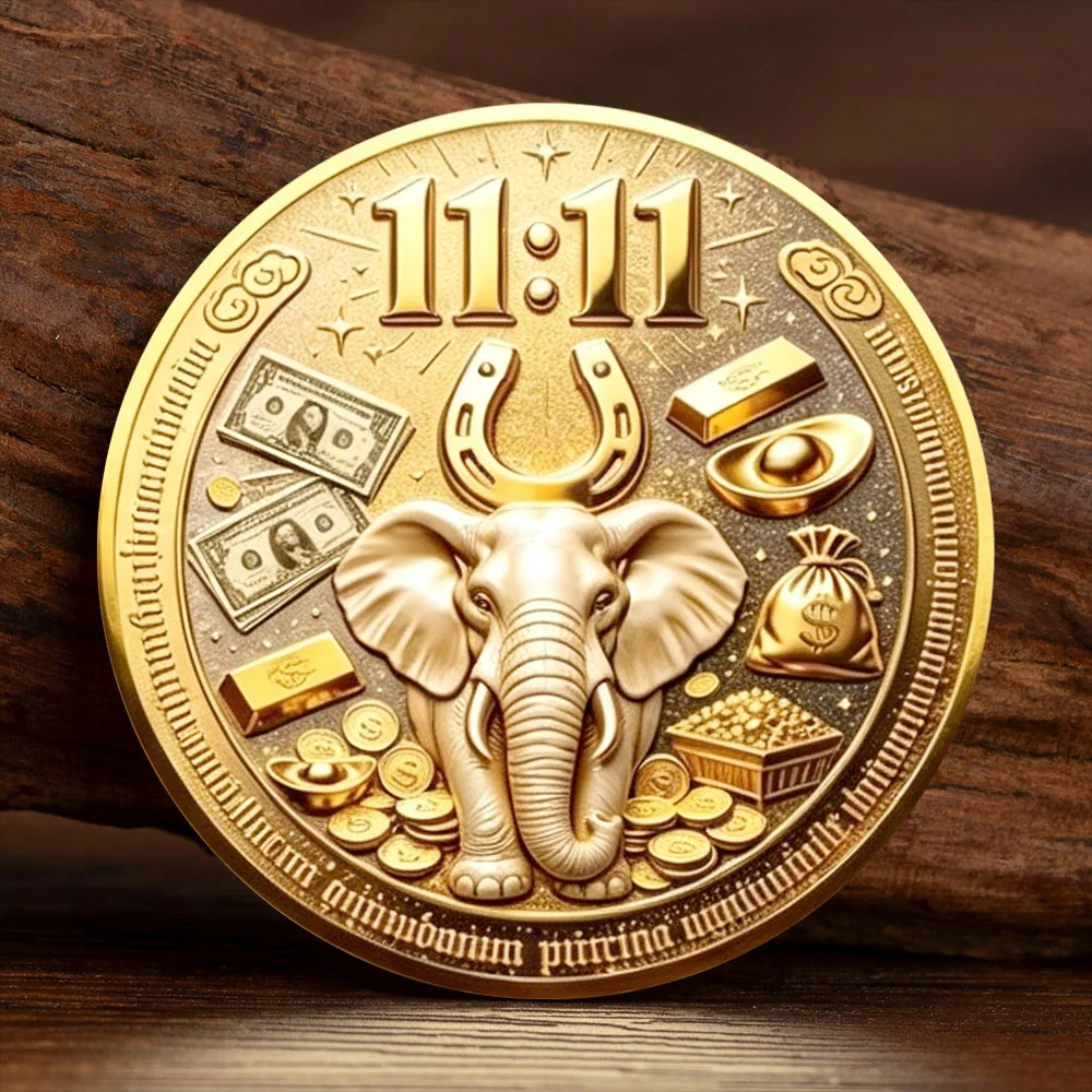 2D Flat Wealth Symbol Golden Plated Commemorative Coin Wealth Abundance Buddha Elephant Souvenir Coin Collectible lucky Gift
