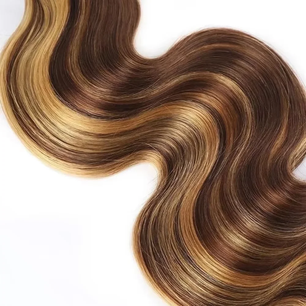 16A 100% Remy Hair Highlight 4/27 Body Wave Human Hair Bundles Hair Weft 1/3/4 Bundles Human Hair Double Drawn Hair Extensions