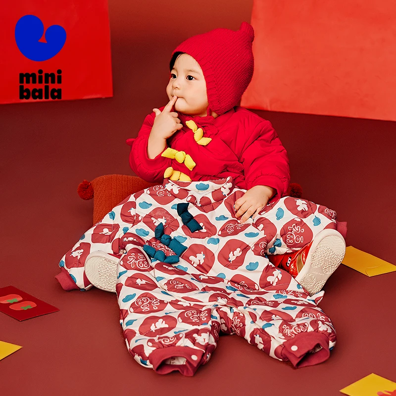 Mini Bala Padded One-piece Outfit for New Year's Greeting Winter New Year's Going Out 2025 New Version Infant's Clothes Red