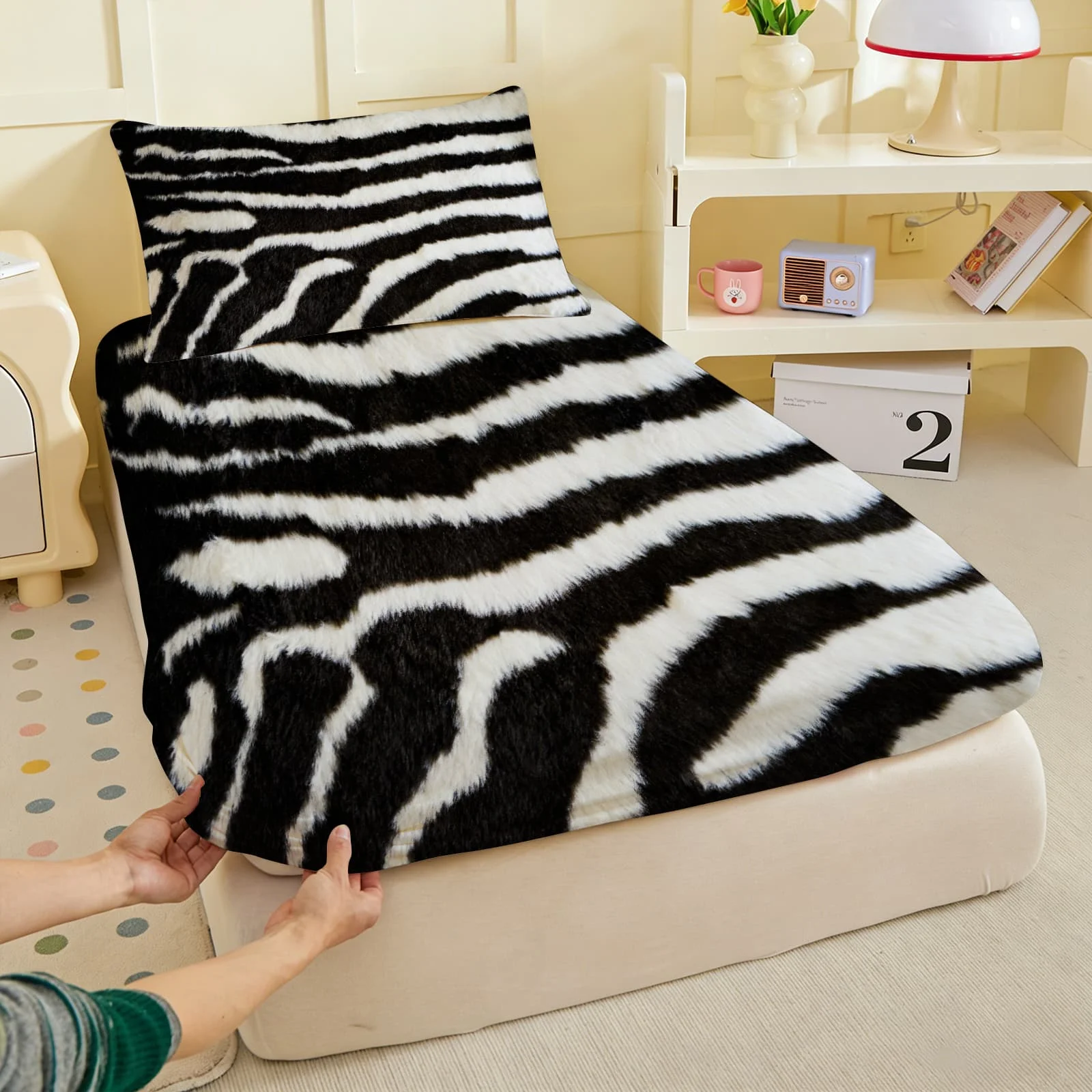 1pc Zebra Print Wild Animal Print Fitted Sheet Deep Pocket Elastic Mattress Cover Single Double Queen King Bedroom Decor