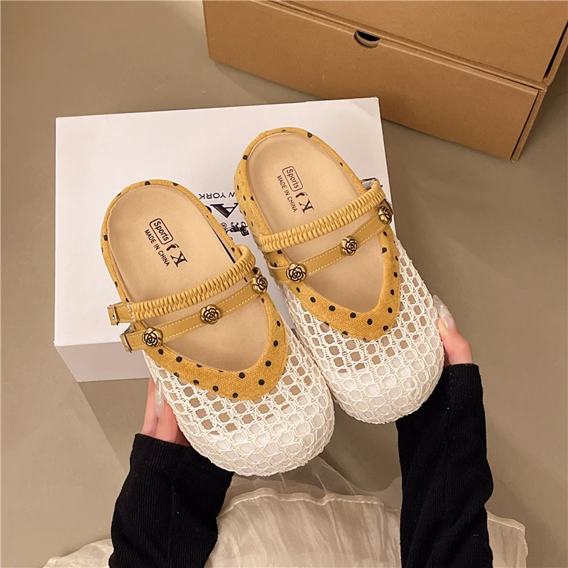 Platform Mesh Bread Toe Slippers Women 2026 One-foot Slip Breathable Non-slip All-match Sandals and Slippers