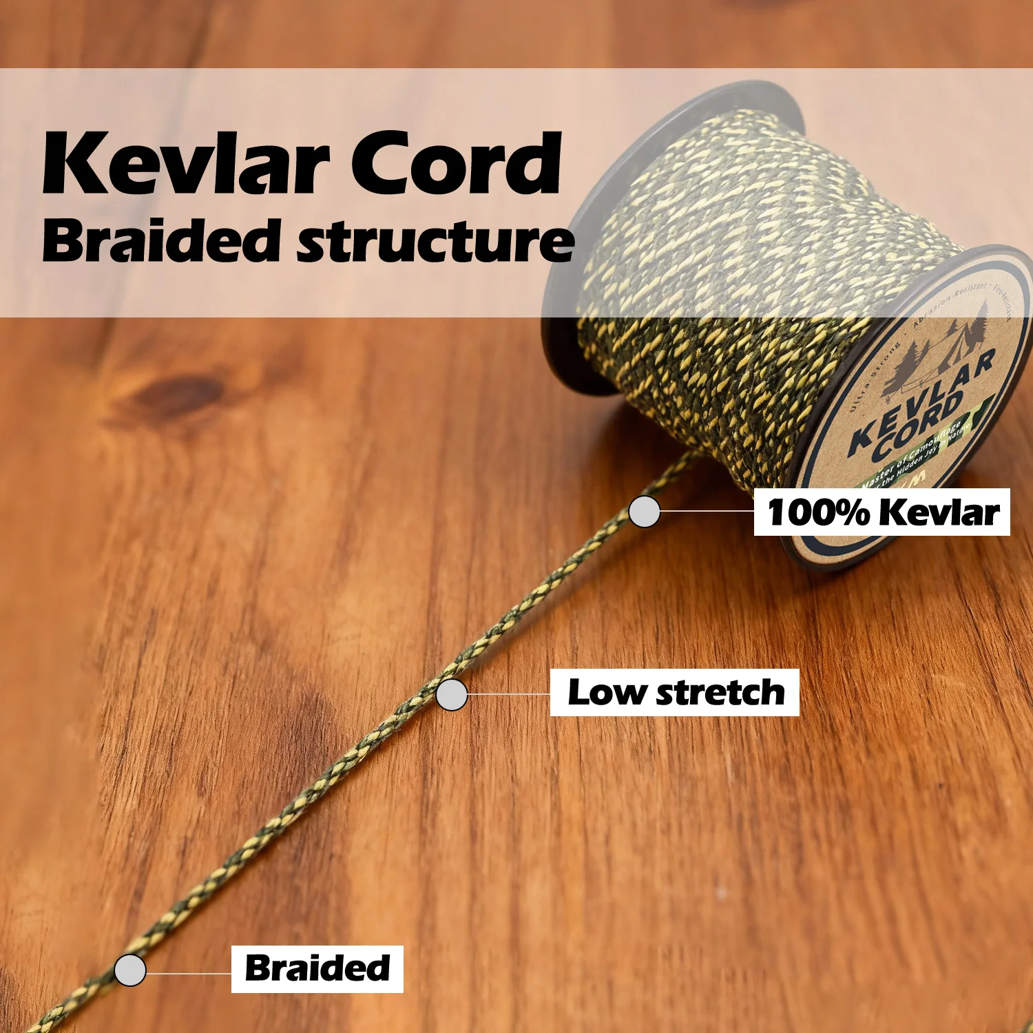9KM 100-1000ポンド ケブラー コード-カモ ケブラー ライン 超強力、軽量、耐摩耗性 サバイバルロープ キャンプ、戦術装備用