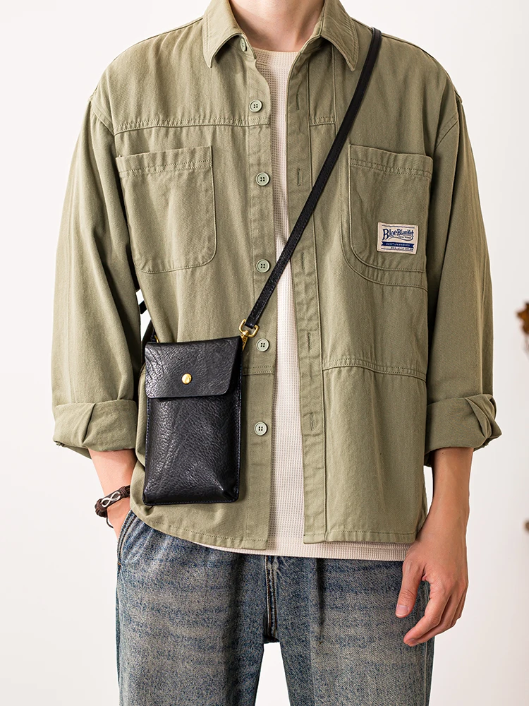 

PNDME fashion casual soft genuine leather men's mini phone bag outdoor party first layer cowhide black shoulder crossbody bag