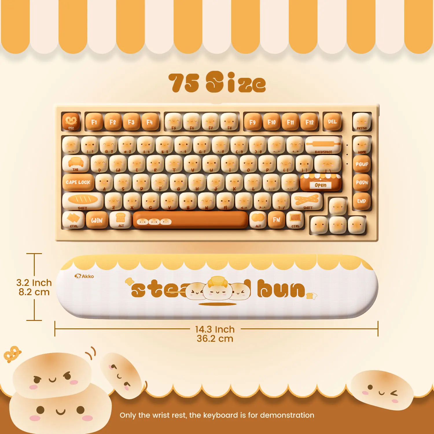 Akko Puddingbroodjes Toetsenbord Polssteun Ergonomisch Zacht schuim Lycra + PU Gemakkelijk typen Pijnverlichting Antislip voor Office Home Gamer
