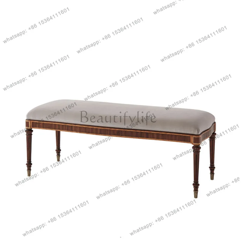 English neoclassical bedroom end stool, solid wood carving flower furniture stool