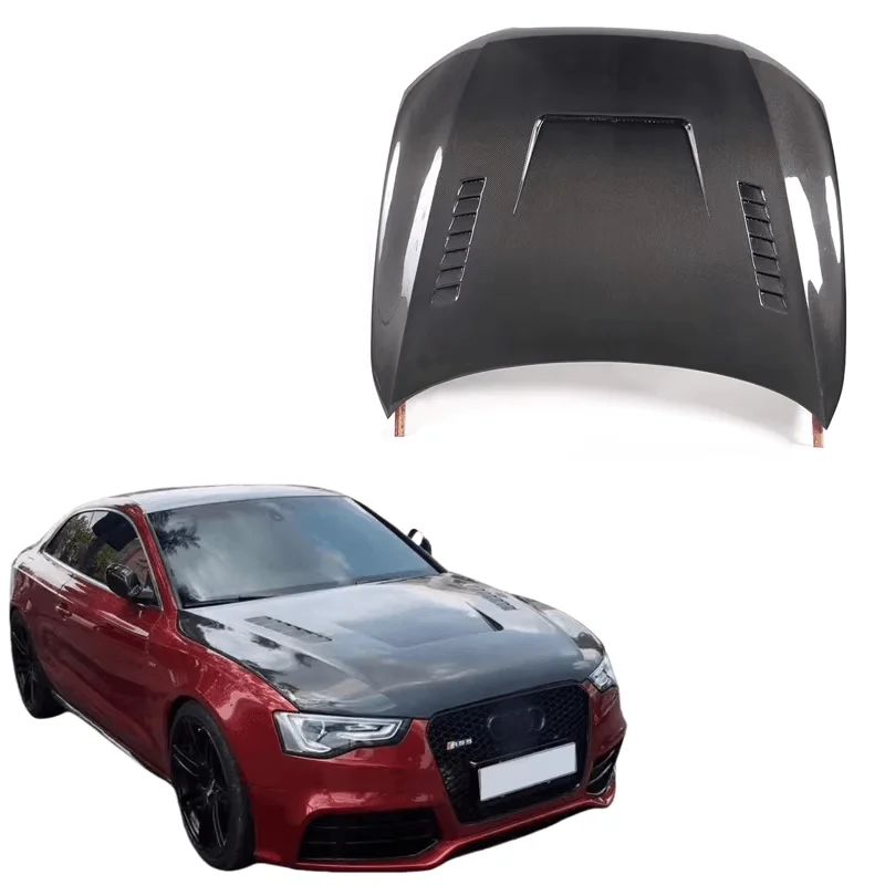 

Крышка капота двигателя из углеродного волокна для AUD-I A5 S5 RS5 B8 B8.5 Sedan 2012 2013 2014 2015 2016, передние вентиляционные отверстия капота, модификация автомобиля