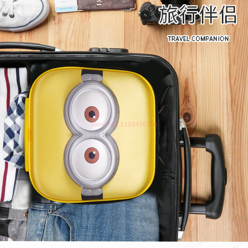 Cartoon Minions Makeup Bag Kawaii Lunch Box Bag Tote Shoulder Handbag Large Capacity Travel Storage Pouch Waterproof Portable