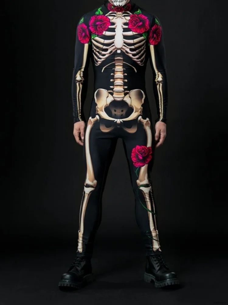 Adults And Enfant Horror Skull Digital Printing Steampunk Bodysuit Halloween Carnival Party Cosplay Costume Stretch Bodysuits