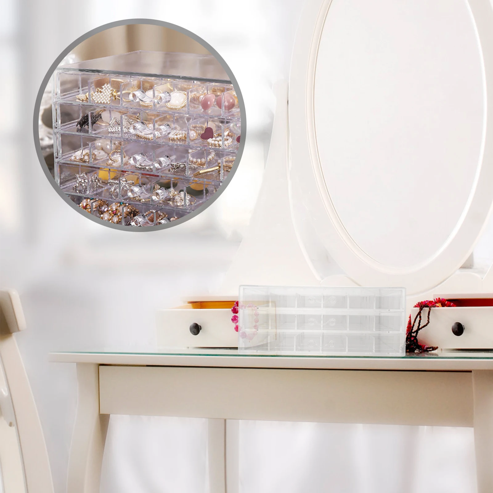 

Jewelry Multi-Grids Storage Case Compact Clear Plastic Earring Ring Holder Organizer Box Portable Storage Box Button Case