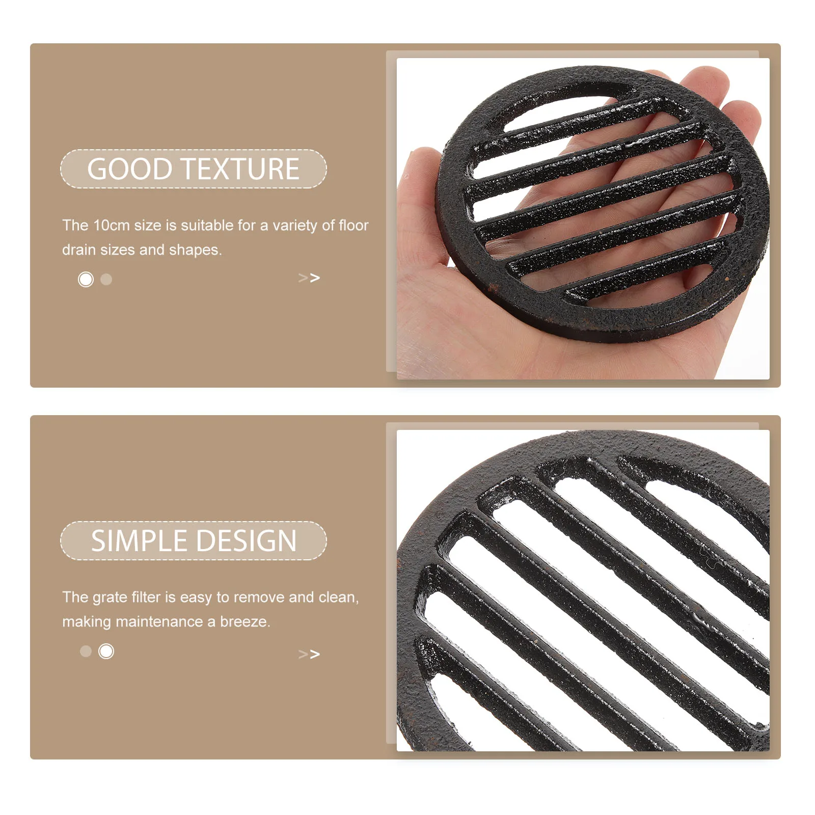 

Cast Iron Floor Drain Cover 10cm Round Filter Grate Easy Clean Home Garage Basement Outdoor Sink Hole Drain Hair