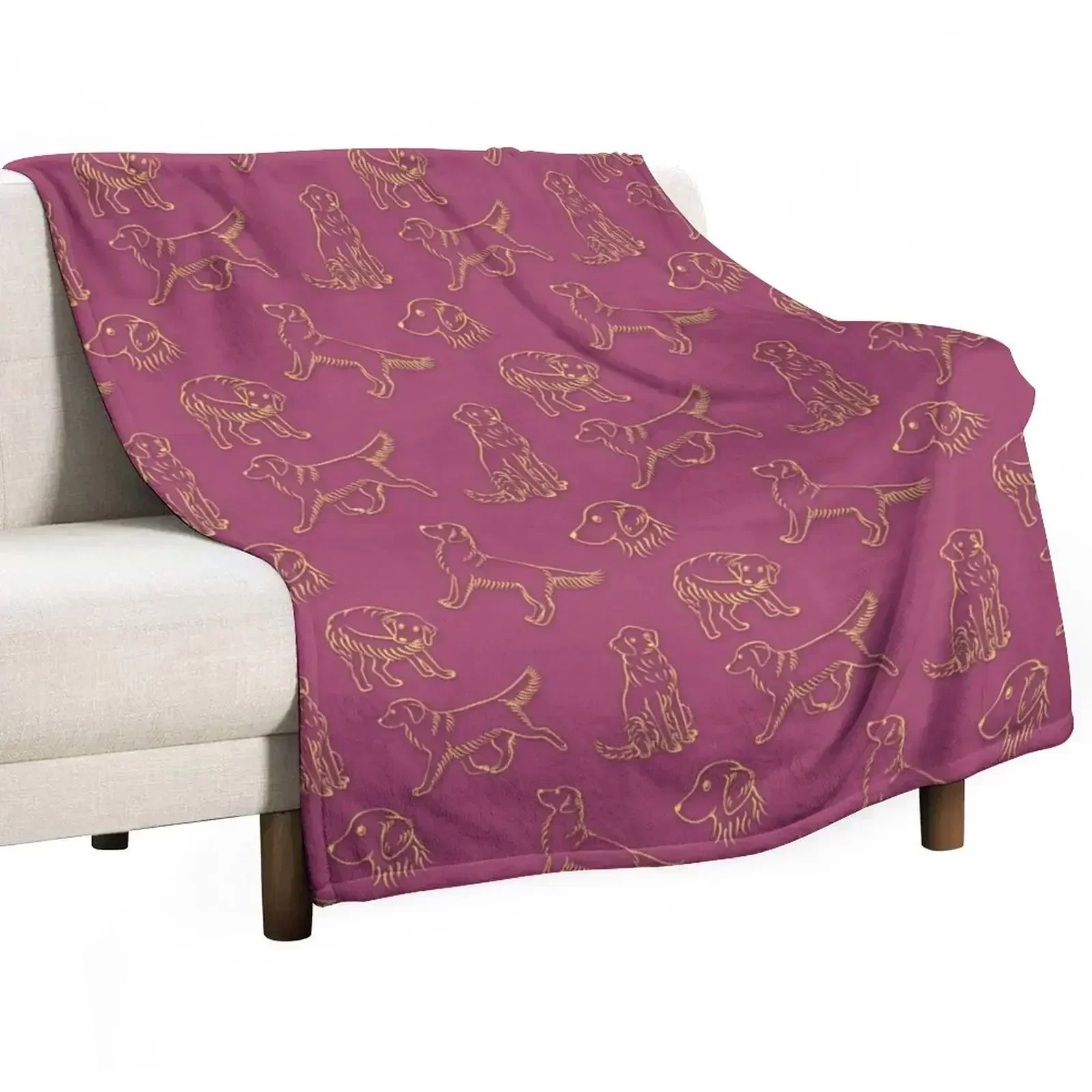 Golden Retriever Pattern (Berry Background) Throw Blanket Hairy Designers Flannel Fabric Retros Blankets For Baby Blankets