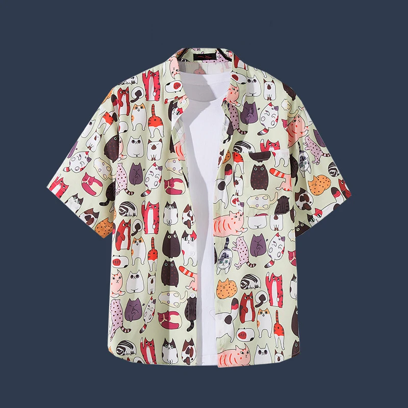 

2025 Мужская новая модная повседневная рубашка с короткими рукавами и растительным принтом, простая крутая гавайская рубашка с цветочным принтом для пляжного отдыха, мужской универсальный топ