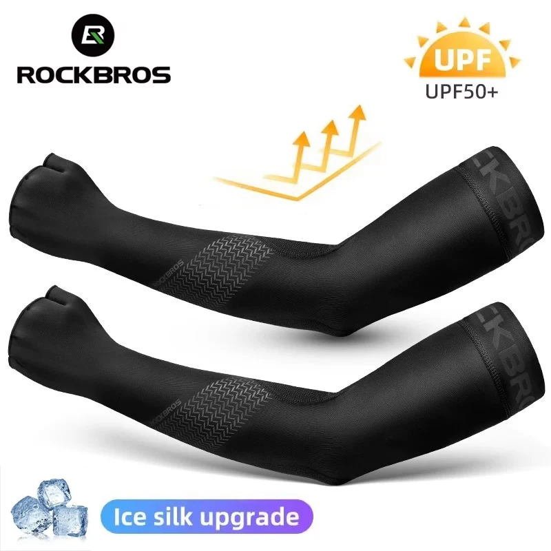 ROCKBROS Sommer Kühlende Eisseide Armstulpen für Herren und Damen – UV-Schutz, schnelltrocknend, Sonnenschutz, zum Laufen und Radfahren, mit Daumenloch