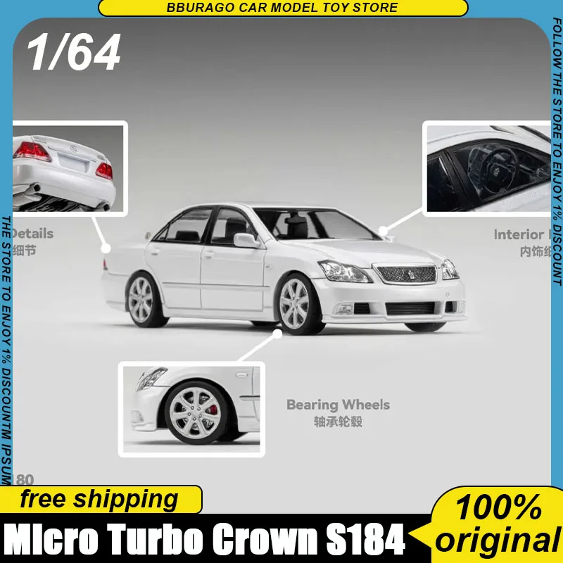 

Pre-Sale Micro Turbo 1:64 12th Gen Crown S184 Athlete Metallic White Diecast Car Model Limited Edition 999pcs Japanese Sedan Toy